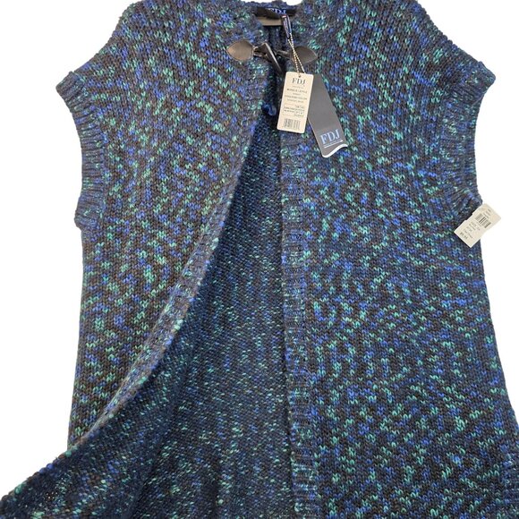FDJ Sleeveless Knit Cardigan Toggle Closure Donegal Blue Hooded Sweater XS/M - Picture 6 of 11